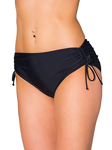 Aquarti Damen Bikinihose mit Raffung und Schnüren, Farbe: Schwarz, Größe: 40