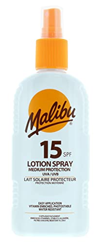 Malibu Mittlerer Schutz Sonnenmilch Spray LSF15 mit Vitamin E und Pro Vitamin B5 200 ml