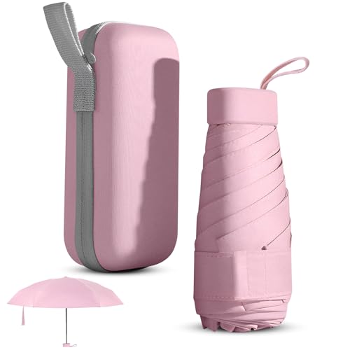 Apricitie Kompakter Regenschirm Mini Faltbarer Reise Regenschirm mit Reißverschluss Etui, 6 Rippen Klein Taschenschirm Windfest UV Schutz Ultraleicht Regenschirm für Sonne und Regen