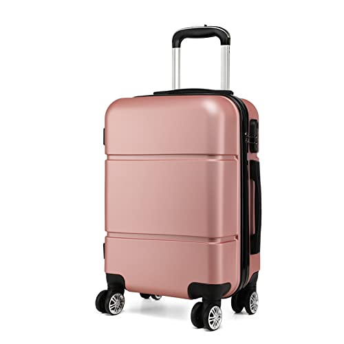 KONO Reisekoffer Handgepäck Koffer mit Rollen Hartschale Trolley 55x38x22cm 33 Liter Leichtgewicht ABS Rosa Gold