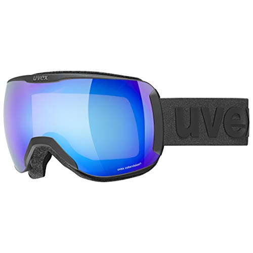 uvex downhill 2100 CV - Skibrille für Damen und Herren - konstraststeigernd - verzerrungs- & beschlagfrei - black matt/blue-green - one size