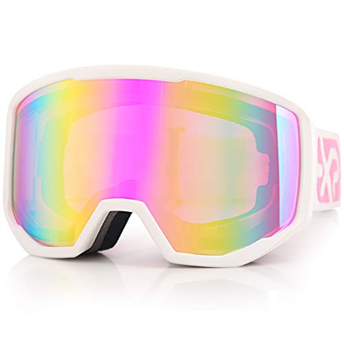 EXP VISION Skibrille für Damen und Herren, Snowboard Brille Schneebrille OTG 100% UV-Schutz Skibrille für brillenträger, Anti-Nebel Snowboard Brille Ski Goggles (Rosa)