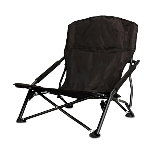Spetebo Strandstuhl schwarz klappbar mit Tragetasche - 59 x 58 cm - Klappstuhl klein für Strand und Garten - Stuhl faltbar für Festival Freizeit Angler Sessel Belastbarkeit bis 110 kg