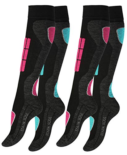 2 Paar Original VCA® SKI Funktionssocken, Wintersport Socken mit Spezial Polsterung,Gr.-35/38,Pink/Turquoise