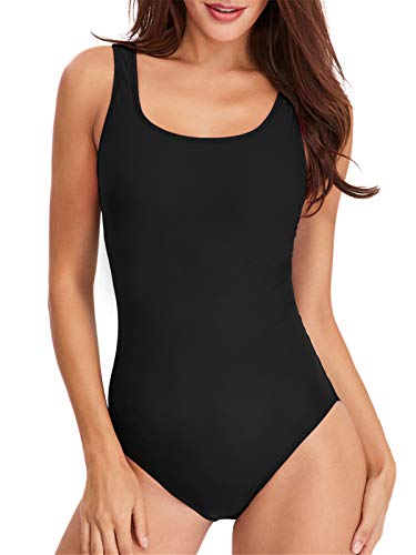 PANAX Professioneller Damen Schwimmanzug - Sportlicher Badeanzug mit herausnehmbaren und vorgeformten Softcups Alle Schwarz, Größe S