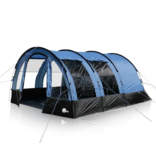 your GEAR Zelt Mistral - Tunnelzelt für 4 oder 5 Personen, Familienzelt mit Vorraum, großen Fenstern und dunkler Schlafkabine, Campingzelt mit UV 50+ Sonnenschutz, 3000 mm Wassersäule und...