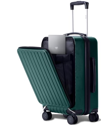 RYER Original Handgepäck Koffer fürs Flugzeug | ABS Hartschalenkoffer mit Laptopfach | Wasserdicht | Doppeltes TSA-Schloss und Namensschild | 4 Rollen | 54x36x23cm | 38L | Grün