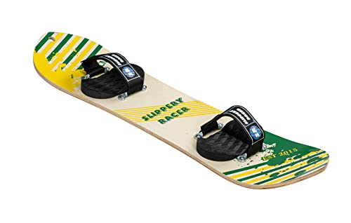 Slippery Racer Kids Snowboard aus Hartholz mit Klettbindung in verschiedenen Größen (90 cm, Gelb/Grün)
