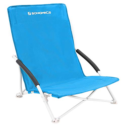 SONGMICS Strandstuhl, klappbarer Campingstuhl, Klappstuhl mit Tragetasche, bis 150 kg belastbar, aus robustem Oxford-Gewebe, blau, 56 x 53 x 64 cm
