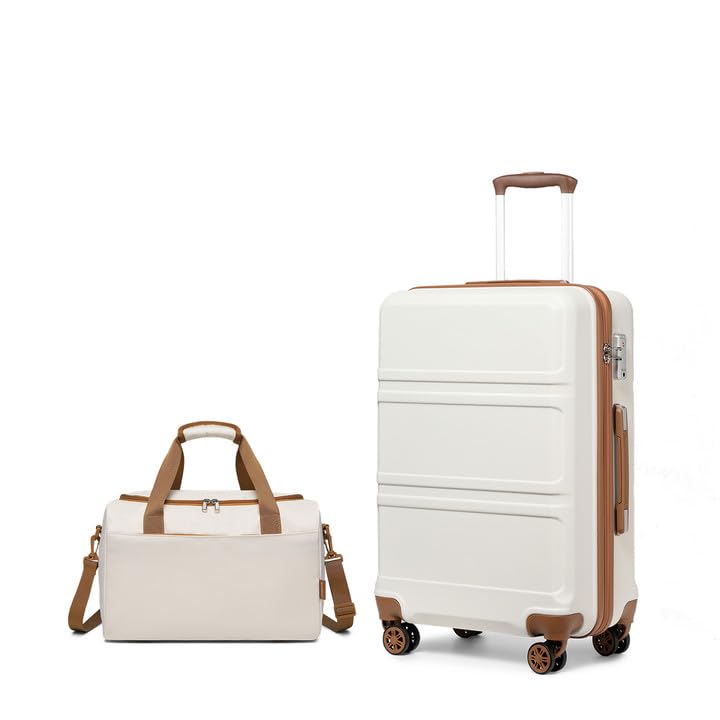 KONO 55cm Handgepäck-Koffer Trolley Set 2 Teilig Gepäcksets, Kleiner Koffer mit Rollen Handgepäck Set mit Ryanair Reisetasche 40x20x25cm (Cremeweiß)