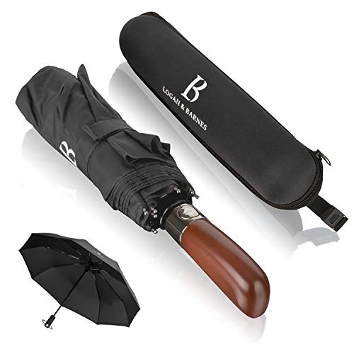 LOGAN & BARNES Regenschirm sturmfest bis 140 km/h - Taschenschirm mit echtem Holzgriff und zertifizierter Teflon-Beschichtung gegen Feuchtigkeitsschäden Modell Dublin