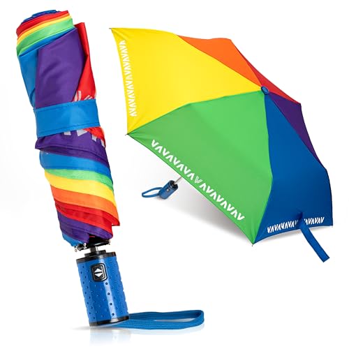 Villkin Regenschirm für Kinder mit Reflexstreifen - Bunter und Leichter Taschenschirm für Kinder mit einer Spannweite von 97cm – Sturmsicherer Schirm für Jungen und Mädchen (Regenbogen...