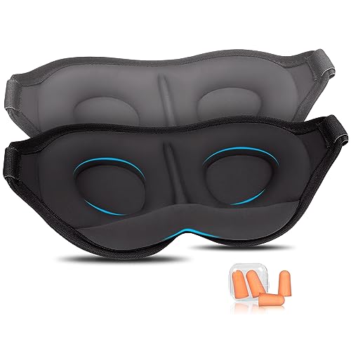 Aosun 2024 Schlafmaske für Seitenschläfer, 2er-Pack, Verbesserte 3D Schlafbrille Schlafmasken für Frauen & Herren, 100% Lichtblockierende Augenmaske mit Verstellbarem Elastisch & Ohrstöpsel...