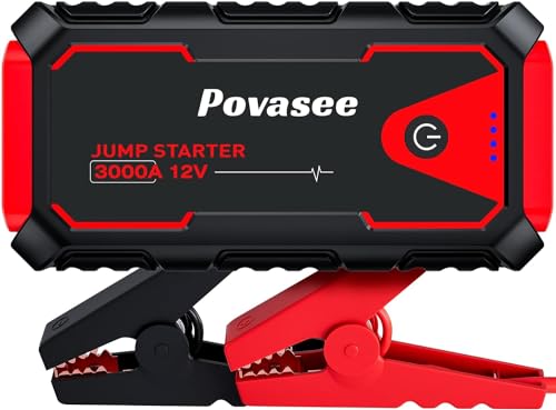 Povasee Starthilfe Powerbank, 3000A Auto Starthilfe für 12V Fahrzeuge (Bis zu 10L Benzin/8L Diesel), Starter Powerbank mit LED, 2 Schnelllade USB Ausgänge, Batterie Jump Starter mit...