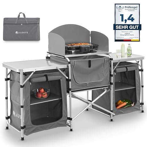 Juskys Campingküche faltbar mit Tragetasche - Outdoor Camping Küche Kochtisch klappbar - Faltbare Küchenbox - Grau