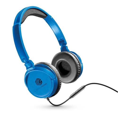 Music Sound | Bügelkopfhörer mit Kabel Over Ear Basic | On-Ear-Kopfhörer Faltbarer Kopfbügel mit 1,2 m Anti-Tangle-Kabel und integriertem Mikrofon - 3,5-mm-Klinkenanschluss – Farbe Blau