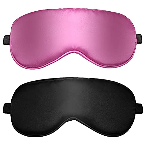 2 Stück Schlafmaske, Seide Augenmaske Seitenschläfer Lichtblockierend Schlafbrille mit Verstellbarem Gummiband für Herren, Frauen und Kinder (Schwarz und Lila)
