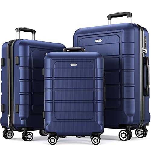 SHOWKOO Kofferset 3 Teilig Hartschale Leicht ABS+PC Erweiterbar Reisekoffer Haltbar Trolley Handgepäck Sets mit TSA Schloss und 4 Rollen (M L XL -Blau)