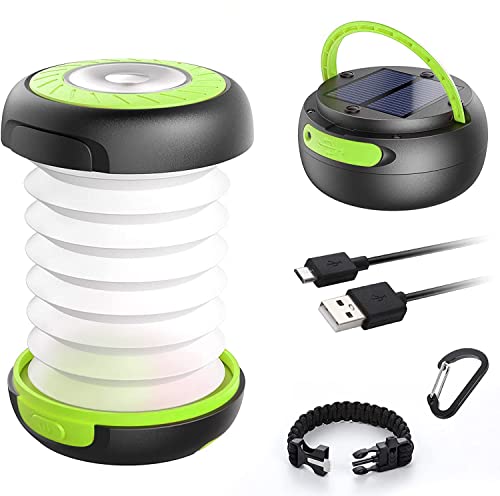 GlobaLink LED Campinglampe Faltbare Solar Camping Laterne Energienbank mit 2 Lademethoden (Solar/USB) und 3 Lichtmodi für Camping, Angeln, Notfall -inkl. Survival Armband mit Pfeife(grün)