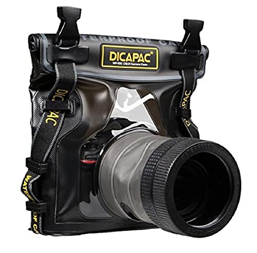 DiCAPac WP-S10 Wasserdichte DSLR-Kameratasche mit Objektiv, Unterwassergehäuse, Wasserschutz bis zu 5 Meter Tiefe, schwarz und dunkelbraun