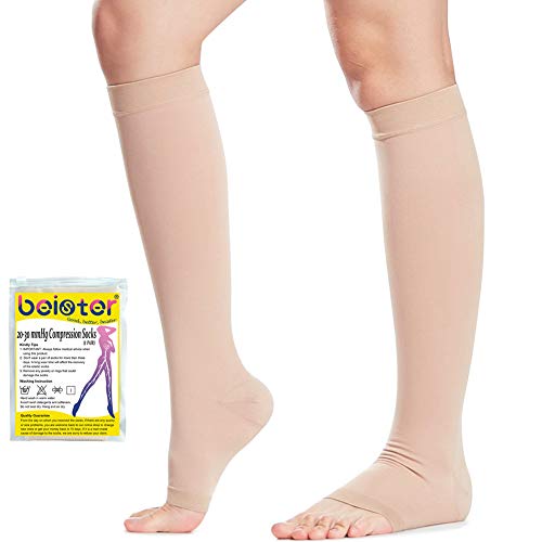 Medizinische Kompressionsstrümpfe Damen & Herren mit Silikonband Open Toe Knee High Calf Compression Socks Firm 20-30 mmHg Abgestufte Unterstützung Stützstrümpfe für Krampfadern, Ödeme