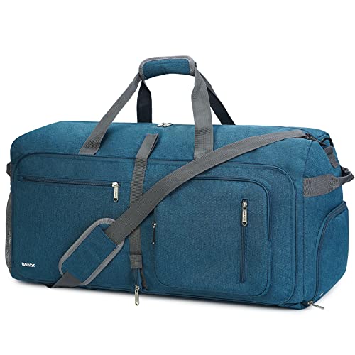 WANDF Reisetasche 65L mit Schuhfach Faltbare Weekender-Reisetasche Handgepäck für Männer Frauen (Blau)