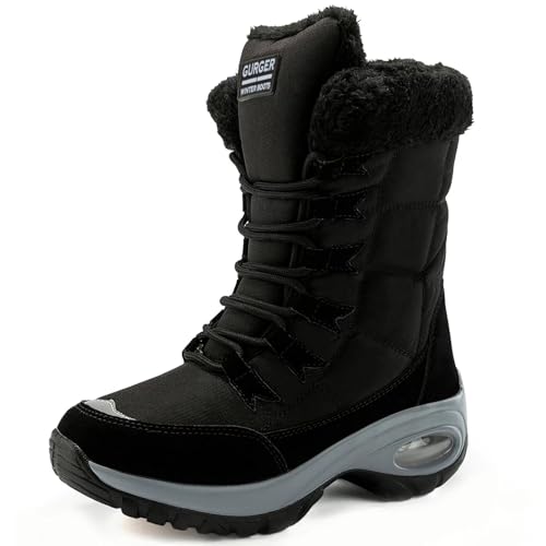 GURGER Winterstiefel Damen Wasserdicht Gefütterte Schneestiefel Frauen Winter Stiefel Warm Rutschfeste Winterboots Schwarz Gr 37