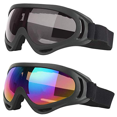 Lepidi 2 Stücke Skibrille für Kinder, Schneebrille zum Skifahren, UV-Schutz Anti-Fog-Skibrille, Einstellbar Windschutz UV-Schutz PC Skibrille für Die Tägliche Freizeit, Skifahren, Surfen...