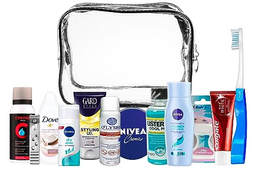 Reise-Essentials-Kit, Reiseset geeignet für Handgepäck, Urlaub und Geschäftsreisen, bestehend aus Allen notwendigen Körperpflege, PVC-Kosmetikkoffer (Men New ama-60)