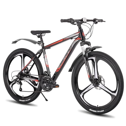 Hiland 26 Zoll Mountainbike MTB mit Aluminiumrahmen Scheibenbremse Federgabel 3 Speichenräder für Jugendliche Fahrrad Herren Damen Jungen Mädchen Schwarz Rot