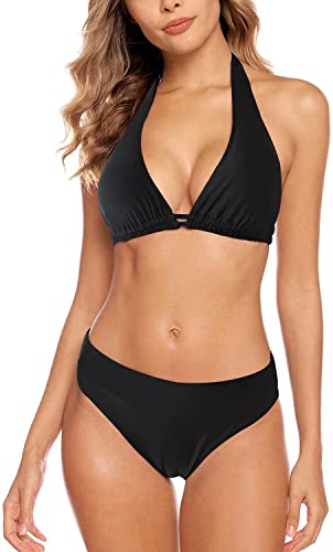 Aidotop Damen Bikini Set Triangel Badeanzug Strand Ties Zweiteiliger Bademode Bikinihose（20Black，XL）