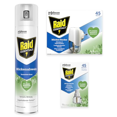 Raid Essentials Mückenschutz Pack mit Mückenabwehr Raumschutzspray + Raid Essentials Mückenstecker Orig + Raid Essentials Mücken-Stecker Nachfüller
