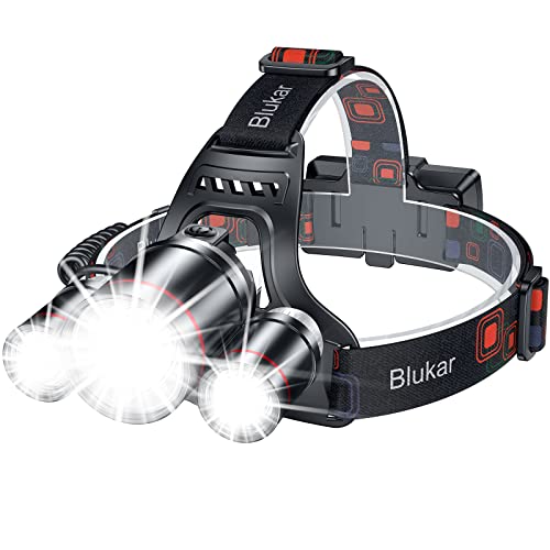 Blukar Stirnlampe LED Wiederaufladbar, Superhell 6000 Lumen Zoombar Kopflampe mit 5 Lichtmodi & Rotlicht, IPX6 Wasserdicht, 90° Einstellbar Stirnleuchte für Camping, Angeln, Reparatur,...