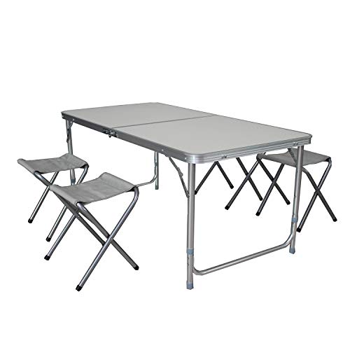 Mojawo 5tlg. Campingmöbel Set Aluminium Outdoor Camping L120xB60xH70cm Campingtisch höhenverstellbar mit Tragegriff + 4 Klapphocker