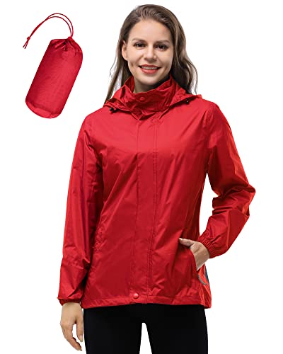 33,000ft Damen Wasserdichte Faltbar Regenjacke mit Kapuze, Leicht Atmungsaktive Windbreaker Jacke, Fahrradjacke für Frauen Fahrrad Sport Outdoorjacke