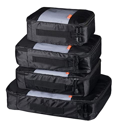 Coolzon Packing Cubes für Reise Wasserdicht Handgepäck Wäschesack Organizer für Schuhbeutel Set mit 4 Packungen Schwarz