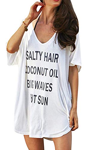 Damen Strandkleid Bikini Cover Up Sommer Strandponcho Baumwolle Badeanzug Bedecken Pareos Sommer T-Shirt