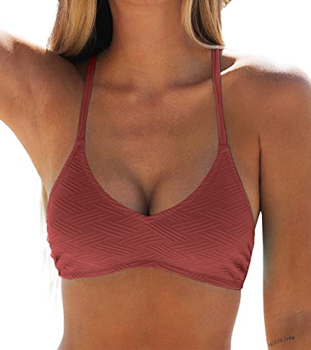 CUPSHE Damen Bikini Oberteil Neckholder Bikini Bademode U Ausschnitt Texturiert Bikini Top Rot S