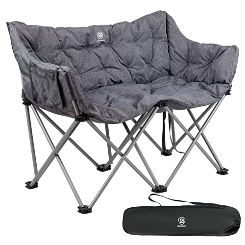 EVER ADVANCED Campingstuhl Klappbar für 2 Personen Faltsofa 2 x 150KG Belastbar, Luxus Klappstuhl XXL 2 Sitzer, Campingsofa Dick Gepolstert Hohe Lehne Extra Lang für Outdoor Garten Balkon...