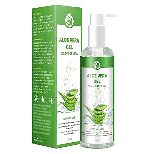 Aloe Vera Gel 100% Pur - für Gesicht Haare Körper - Natürliche, Beruhigende und Pflegende Feuchtigkeitscreme After Sun - Ideal Naturkosmetik für Trockene, Strapazierte Haut & Sonnenbrand -...