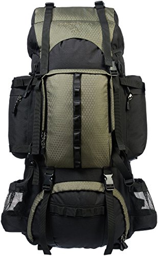 Amazon Basics - Wanderrucksack mit Innengestell und Regenschutz, 75 L, Grün