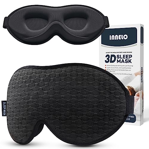 INNELO Schlafmaske für Herren Frauen, 2024 Bequeme Atmungsaktive 3D Augenmaske, mit tiefen Augenhöhlen und erhöhten Nasenpads,100％ Lichtblockierende Schlafbrille mit Memory Foam für Reisen,...