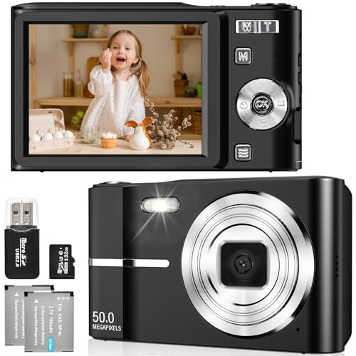 FAYIBUY Digitalkamera 50MP 1080P FHD Fotokamera mit Autofokus 16X Digitalzoom Fotoapparat Tragbare Kompaktkamera mit 32GB SD-Karte für Kinder Teenager Anfänger Geschenk (Schwarz)