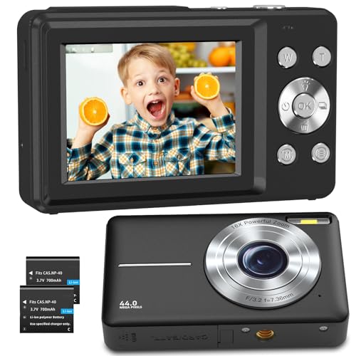 Digitalkamera Fotokamera FHD 1080P 44MP Fotoapparat, Vlogging Kamera Digital mit 2.4' LCD Wiederaufladbare 16X Digitalzoom, Tragbare Digitalkamera für Teenager, Kinder, Anfänger