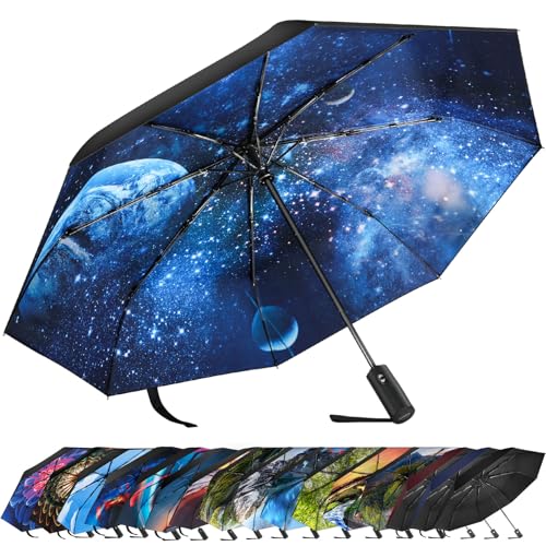 ZUOYOUZ Faltbare Regenschirme, kompakter, tragbarer, automatisch faltbarer Regenschirm mit niedlichen Aufdrucken für Reisen im Regen, UV-geschützt, faltbar, perfekt für das Auto und unterwegs