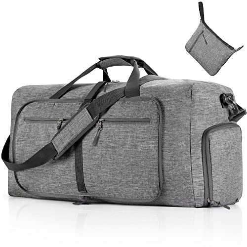 Vomgomfom 65L Reisetasche mit Schuhfach, Große Falttasche für Camping, Reisen, Fitness, Grau