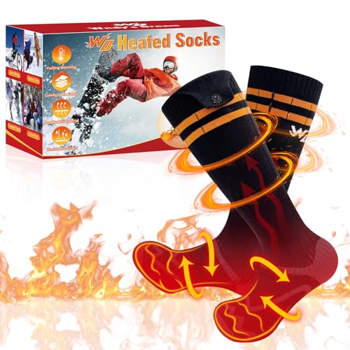 Beheizte Socken, 2024 neueste wiederaufladbare beheizte Socken, 5000mAh extra große Batterie Lange Lebensdauer bis zu 65°C große Heizfläche, geeignet für Outdoor Skifahren Winter Camping...